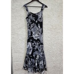 Midnight Velvet Floral Sequin Maxi Dress Womens M Black Gray Whimsigoth